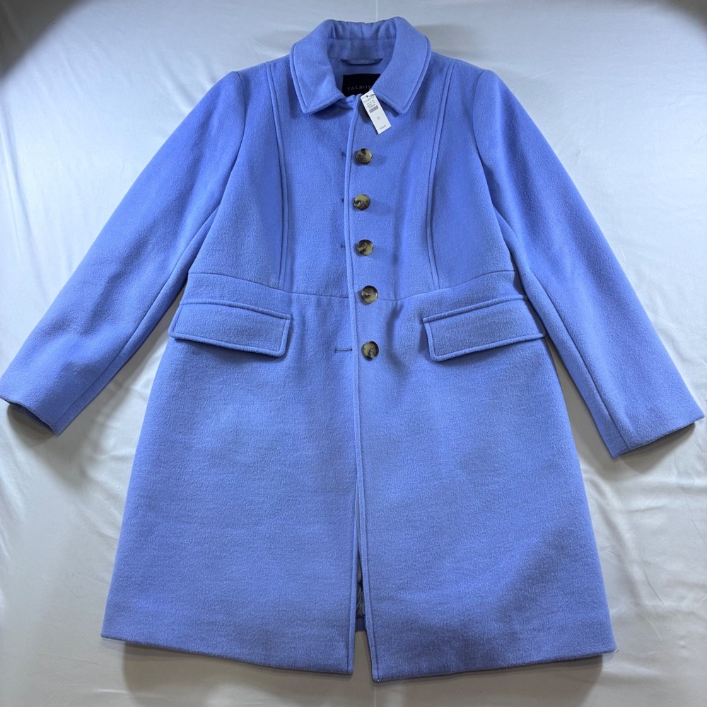 Talbots Womens Periwinkle Blue Wool Blend Pleated Back Walking Coat Size 12 NWT